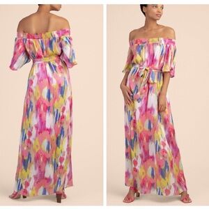 Trina Turk Vibrant Watercolor Off the Shoulder Maxi Dress